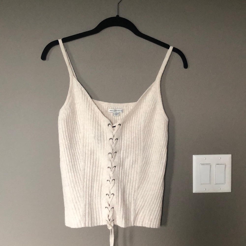 Knit lace-up tank top